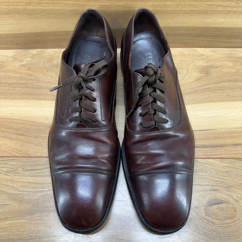 Salvatore Ferragamo‎ Mens 8 EE Brown Leather Cap Toe Dress Shoes